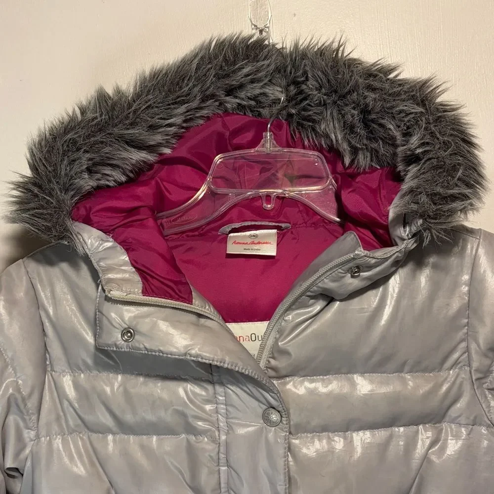Hanna Andersson Girls Down Feather Filled Winter Jacket Coat Hood Grey Size 10